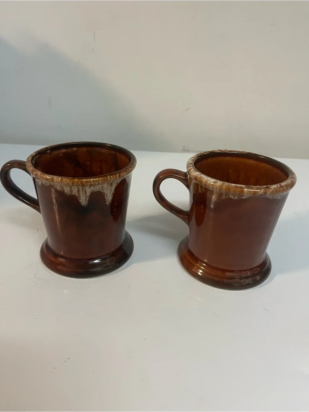Vintage Myers’s Rum Pottery Mugs Set of 2 Brown Drip Glaze Fred Myers Baltimore